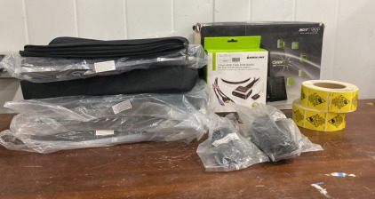 (6) Lonovo Laptop Cases, (2) Rolls of Attention Electronic Warning Stickers, (1) 2 Port HDMI Cable KVM Switch, and more