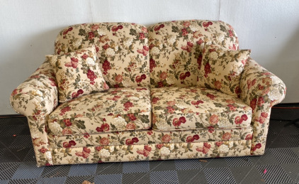 Beige and Multi-Color Floral Couch w/ Hide-Away Bed