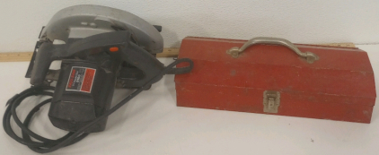 (1) Skilsaw Brand Electric 7-1/4" Circular Saw (1) 15" x 6" x 4" Vintage Red toolbox