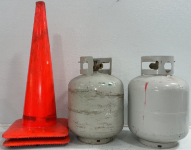 (2) Propane Tanks, (2) Orange Cones