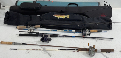 (4) Fishing Poles, (3) Fishing Pole Holders