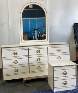 (1) White And Gold Dresser With Mirror, (1) Matching Side Table