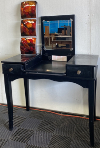 (1) Black Vanity With Mirror, (1) Trio Sectioned Plastic Wall Decor