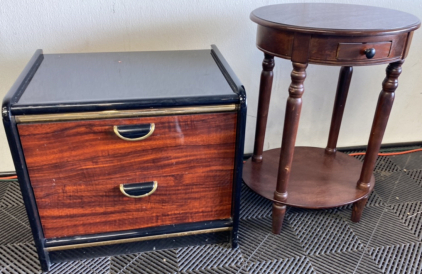 (1) Dark Brown Wood Side Table, (1) Black and Brown Side Table