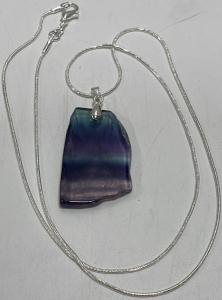 (1) 45.65ct Rainbow Flourite Freeform Pendant .925 Silver Necklace