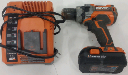 (1) Ridgid 18v Cordless Drill Driver With Battery (1) Ridgid 18v Battery Charger