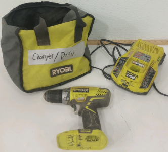 (1) Ryobi 18v Cordless Drill Driver (1) Ryobi 30-Min Quick Charger (1) Ryobi Tool Bag