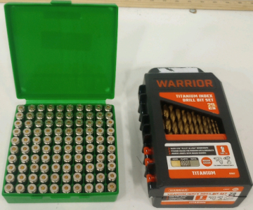 (100) 180GR .40 S&W Ammunition Cartridges In Case-Gard Ammo Case (1) Warrior 29-Piece Titanium Index Drill Bit Set