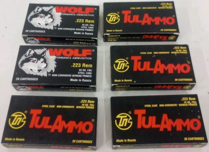 (4) Boxes Of (20) Tulammo .223 Rem Cartridges (2) Boxes Of Wolf .223 Rem Cartridges