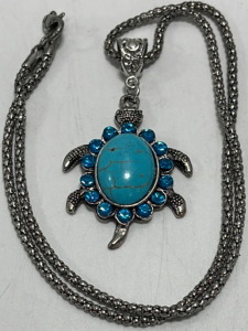 (1) Turquoise & Rhinestone Turtle Necklace