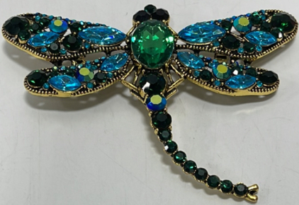 (1) Large Beautiful Jewelled Dragonfly Broach/Pin (3.5&rdquo; x 3.0&rdquo;)
