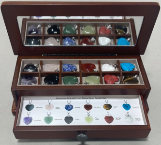 (1) Set Of 12 Gemstone Heart Pendants W/ Case