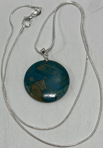 (1) 34.05ct Blue Ghosts Jasper Round Gemstone Pendant .925 Silver Necklace
