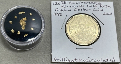 (1) Alaska/Klondike Natural Gold Nuggets + 125th Anniversary Golden Dollar Carded