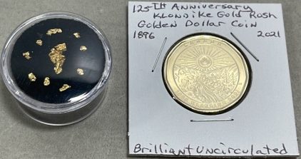 (1) Alaska/Klondike Natural Gold Nuggets + 125th Anniversary Golden Dollar Carded