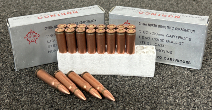 (2) Boxes of Norinco 7.62 x 39mm Lead Core Bullet Steel Case Ammunition