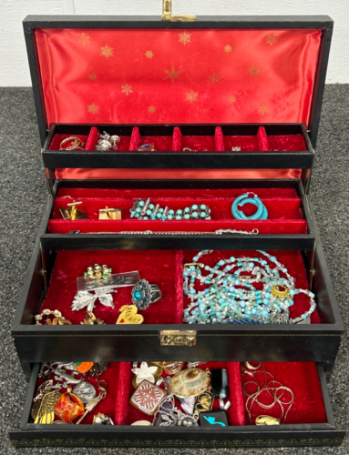 Black Jewelry Box With Costume Jewelry