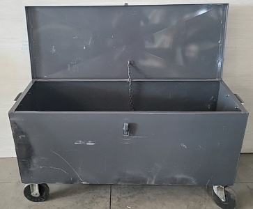 Grey Metal Storage Bin with Wheels