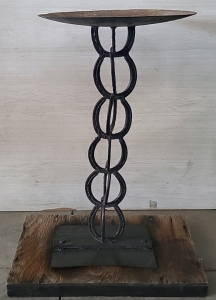 Metal Stand Made From Horse Shoes and Metal Pan