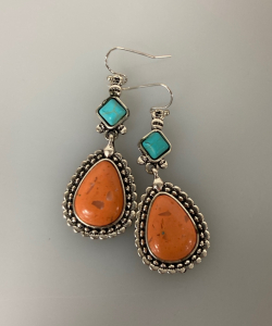 Pair Of Turquoise Agate And Jasper Earrings