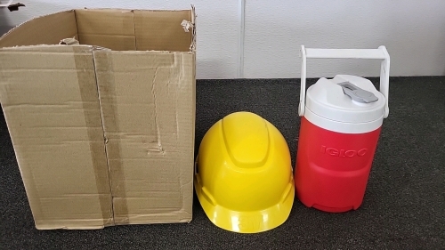 Yellow 3M Hard Hat with Igloo Water Jug