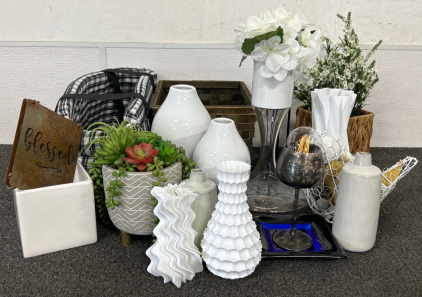 Chic Home Decor: Ceramic and Plastic Vases, Artificial Plants, Basket and More