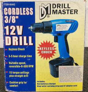 Drill Master 3/8 Inch Cordless Drill 12 Volt Model 46442–Works Great