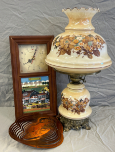 Vintage Lamp, Moose Decor and Wall Clock