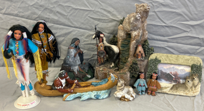 Native American Decor Includes: Dolls, Figurines, and Fountain (Powers On)