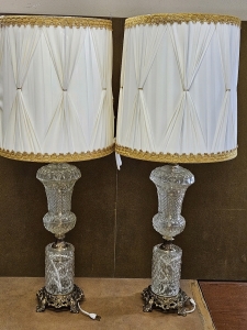 Working Crystal & Brass 38" 3way Table Lamps