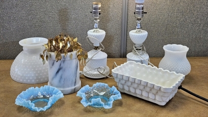 Working 12" Bubble Glass Lamps, Marble Vase, More