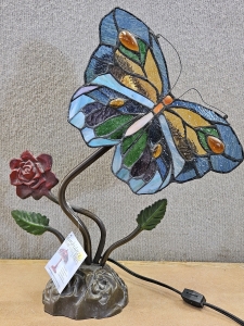 Like New 18" Stained Glass Butterfly Lamp