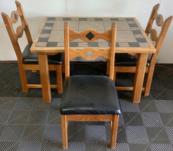 (1) Granite Tile Topped Dining Room Table With (3) Matching Chairs