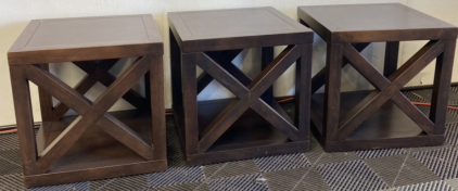 (3) Dark Brown Wooden Side Tables