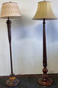 (1) Vintage Style Metal Based Floor Lamp, (1) Wooden Floor Lamp