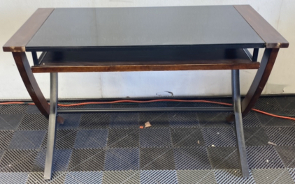 Black Glass Top Office Desk With Keyboard Shelf