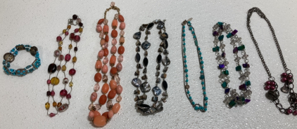 (6) Charm and Beaded Necklaces, (1) Turquoise Bracelet