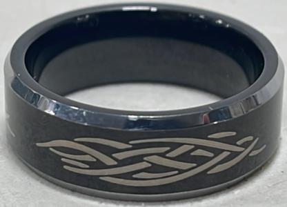 (1) New Tungsten Carbide 8mm Black Tribal Designed Band Men&rsquo;s Ring Size 10
