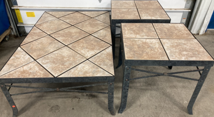 Metal Frame-Tile Top 3pc Patio Table Set