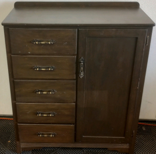 Dark Wood Chest With (5) Drawers and Cabinet Storage