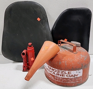 Gas Can, Floor Jack, Motorcycle Seats