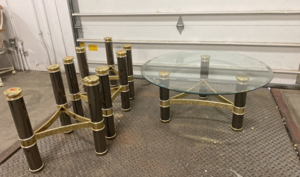 (1) Glass Table Top With Metal Base, (3) Metal Table Bases Without Tops