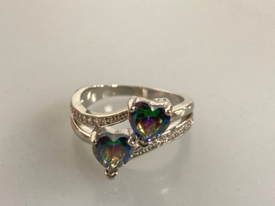 Rainbow Topaz Heart Ring Size 6