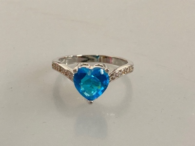 Blue Topaz Heart Ring Size 7