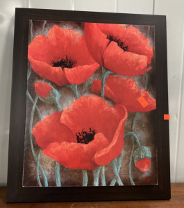 24&rdquo;x20&rdquo; Red Tulips Painting On Dark Brown Wood
