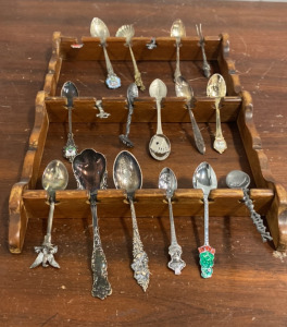 (18) Vintage Spoons, (1) 18 Space Vintage Spoon Display Case