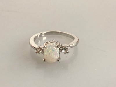 White Fire Opal Ring Size 5.5