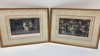 (2) Photogravure Engraving Prints: (1) Gossip by Percy Moran, (1) The Hunt Ball by Julius L Stewart