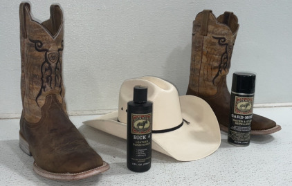 Ariat* Cowboy Boots, Cowboy Hat, And Shoe Conditioner And Repellent
