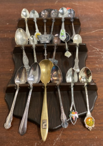 (18) Vintage Metal Spoons, (1) 18 Spaced Display Case